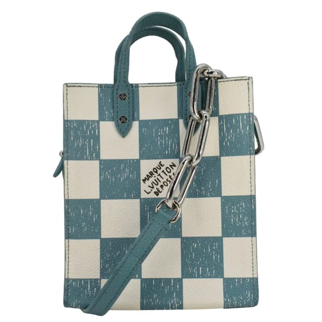 Louis Vuitton Sac Plat XS Damier Checkerboard Leather Crossbody Bag Turquoise in Blue Leather from Dallas Designer Handbags, photo 1 of 1