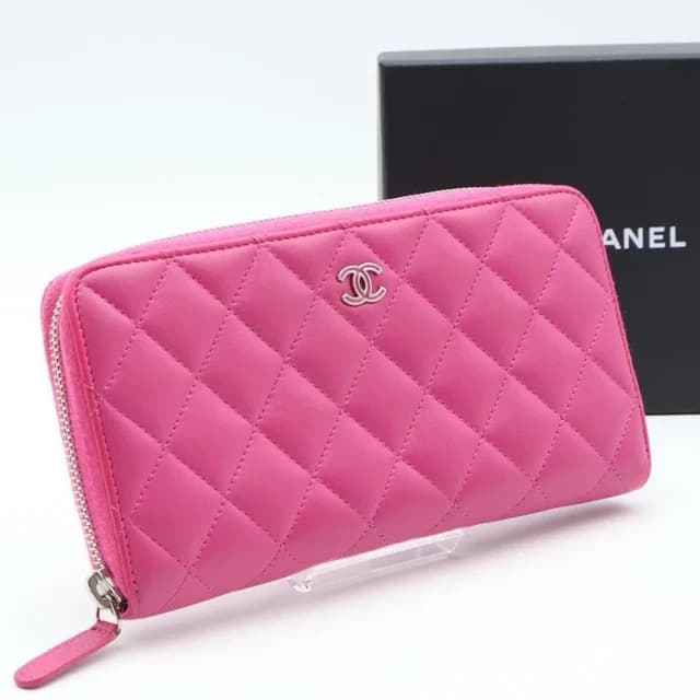 Chanel Zip Around Wallet Quilted Pink in Pink Lambskin from The Reluxe, photo 1 of 1