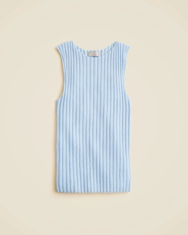 J.Crew Wide-rib cashmere sweater shell in HTHR RIVER, image 1 of 1 from J.Crew (Canada)