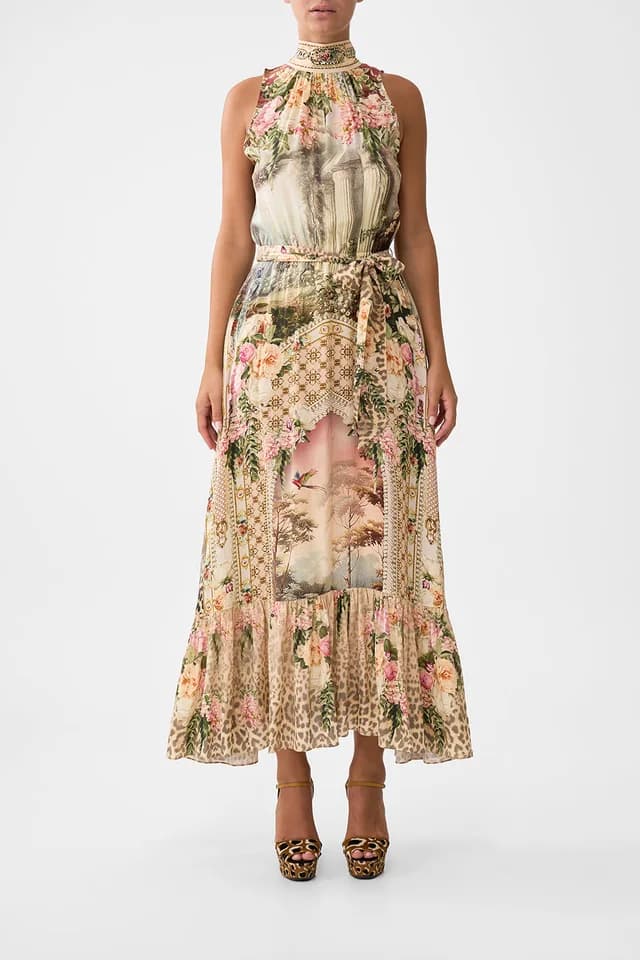 Camilla eBoutique NECKTIE DRESS WITH ELASTICATED WAIST WATERCOLOUR WONDERLAND, image 1 of 1 from CAMILLA