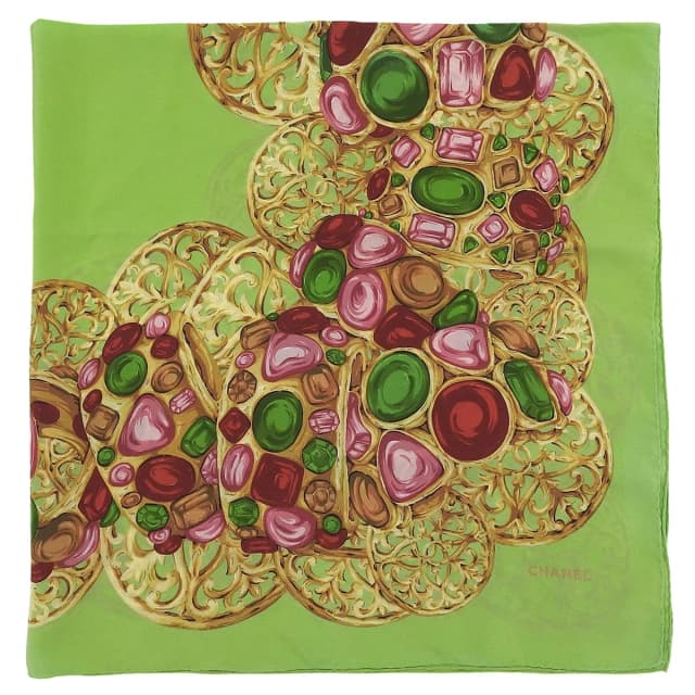 Chanel Gripowajewelry pattern scarf green/multi from VINTAGE QOO TOKYO, photo 1 of 1
