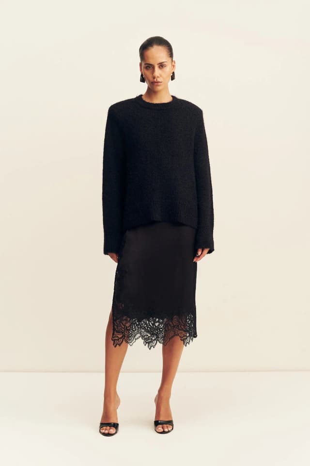 Shona Joy KORINE BOUCLE KNIT WITH SHOULDER PAD - BLACK, image 1 of 1 from Shona Joy
