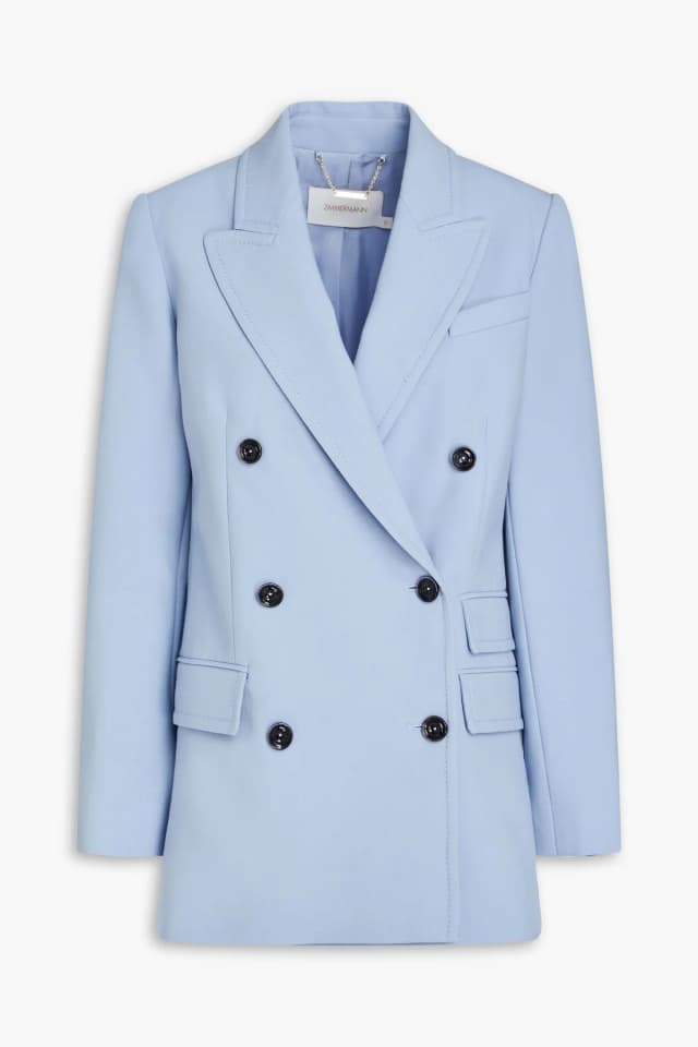 Zimmermann Double-Breasted Crepe Blazer in Light blue, image 1 of 1 from THE OUTNET