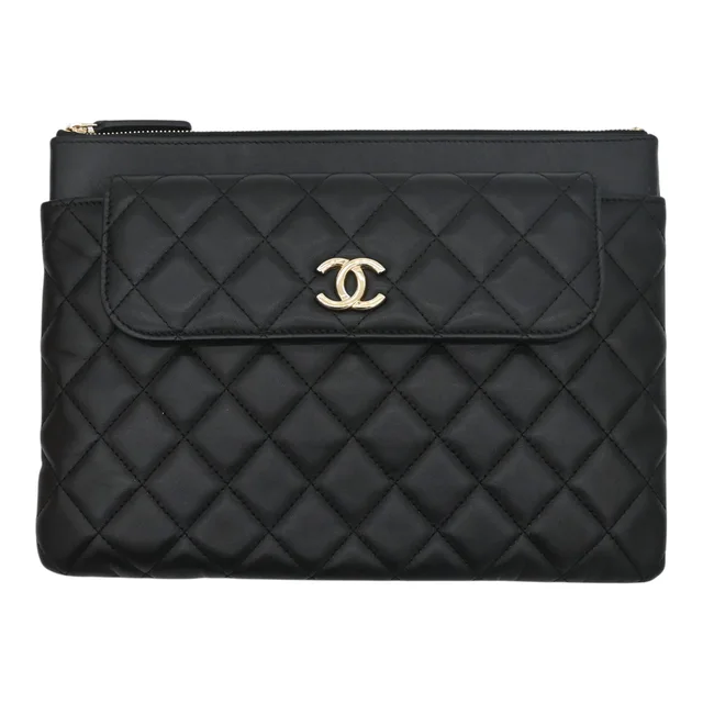 Chanel Black Leather CC Zip Pouch & Wallet Clutch in Black Leather from Clotheshorse Anonymous, photo 1 of 1