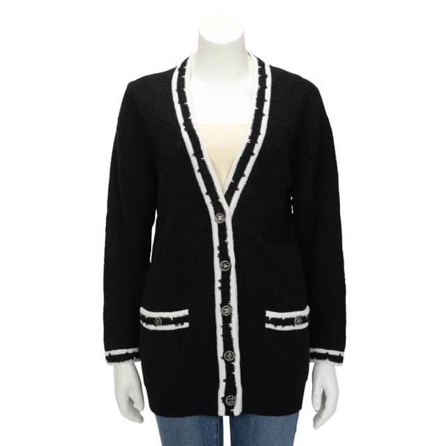 Chanel Knit Striped CC Cardigan FR 38 in Black & White Cashmere from Blue Spinach, photo 1 of 1