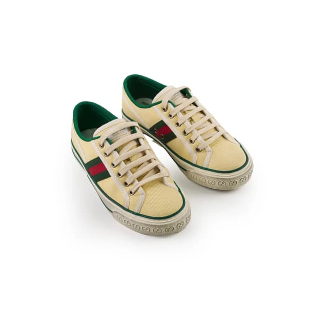 Gucci Women's Tennis 1977 Low - Top Sneaker Yellow/Green Size 37 in Green Canvas from The Purse Affair, photo 1 of 1