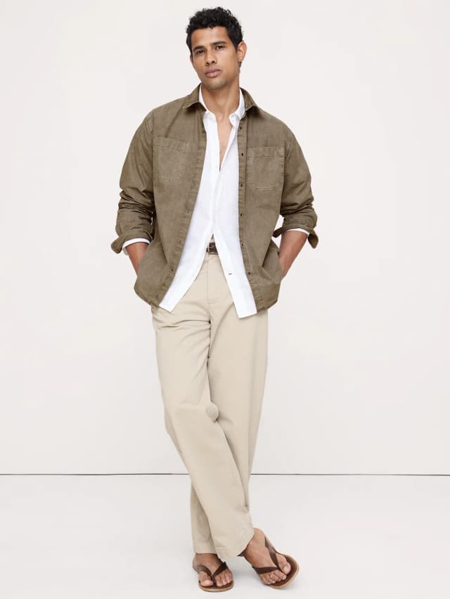Banana Republic Archive Reissue Relaxed-Fit Cotton Poplin Shirt in Olive Green, image 1 of 1 from Banana Republic (Canada)