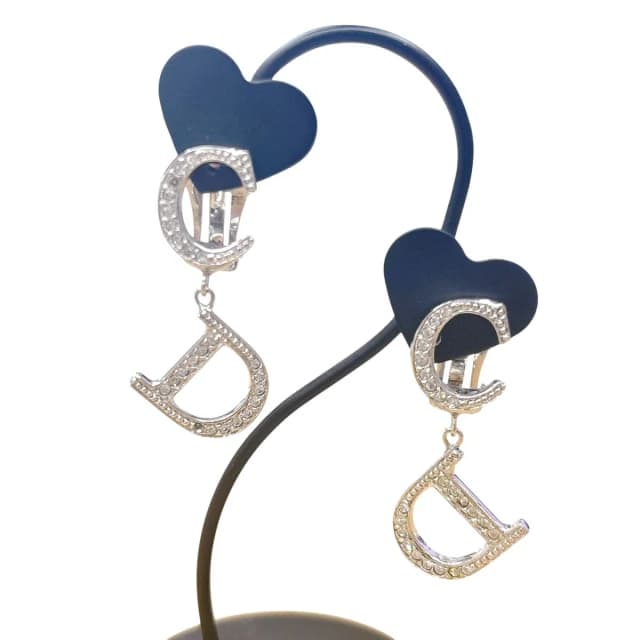 Dior CD Logo Earrings Rhinestone Silver in Silver from The Reluxe, photo 1 of 1