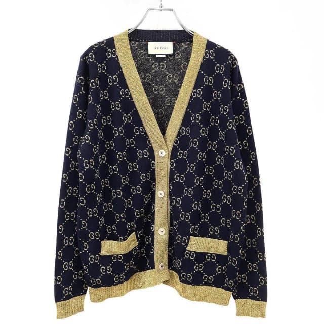 Gucci GG Cotton Lame Fabric Cardigan Navy Gold XS in Navy Nylon from The Reluxe, photo 1 of 1