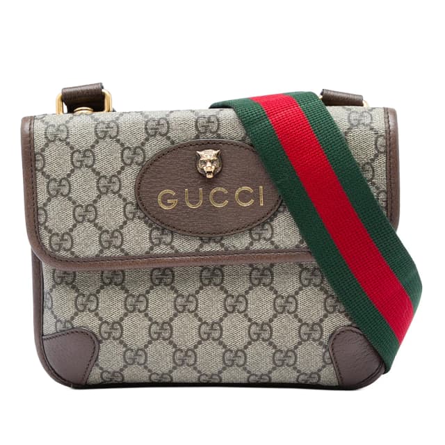 Gucci Small GG Supreme Web Neo Vintage Double Flap Messenger Bag in Beige Coated canvas from Designer Revival, photo 1 of 1