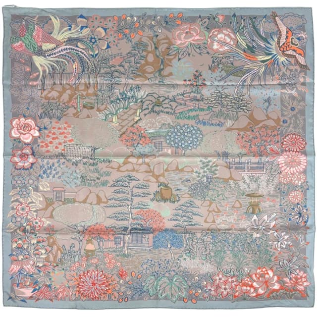Hermès Carre 90 Mille Feuilles de Soie Scarf Feuille de Double Face Silk Gray in Grey Silk from The Reluxe, photo 1 of 1