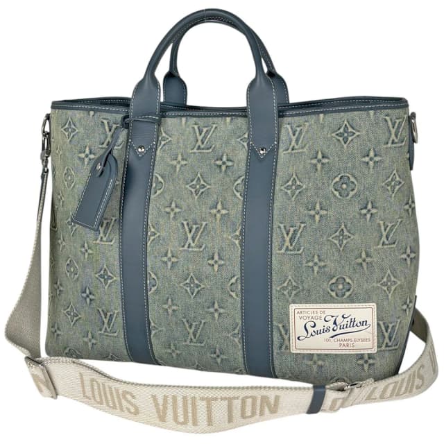 Louis Vuitton Weekend Tote Bag NM 2-Way Monogram Wash Denim Leather Blue in Blue Denim from The Reluxe, photo 1 of 1