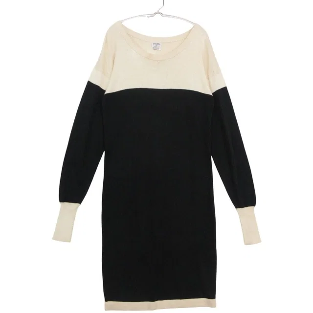 Chanel Dress Bicolor Long Sleeve Scottish Knee Length Rib Cotton Drop Woolder from The Reluxe, photo 1 of 1
