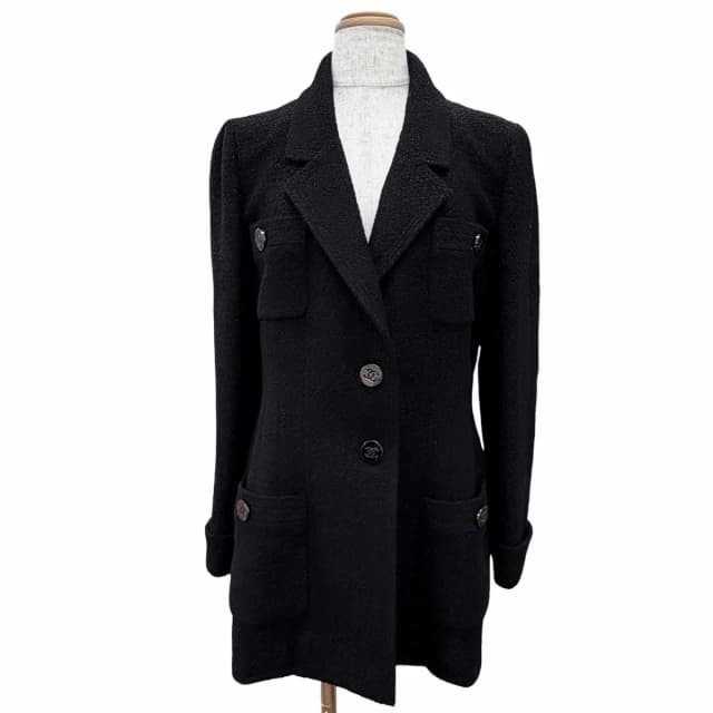 Chanel Vintage Wool CC Logo Button Lame Tweed Jacket Black 40 in Black Tweed from The Reluxe, photo 1 of 1