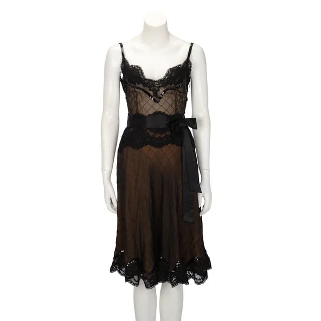 Dolce & Gabbana Lace Bow Waist-Detail Dress IT 40 in Black Nylon from Blue Spinach, photo 1 of 1