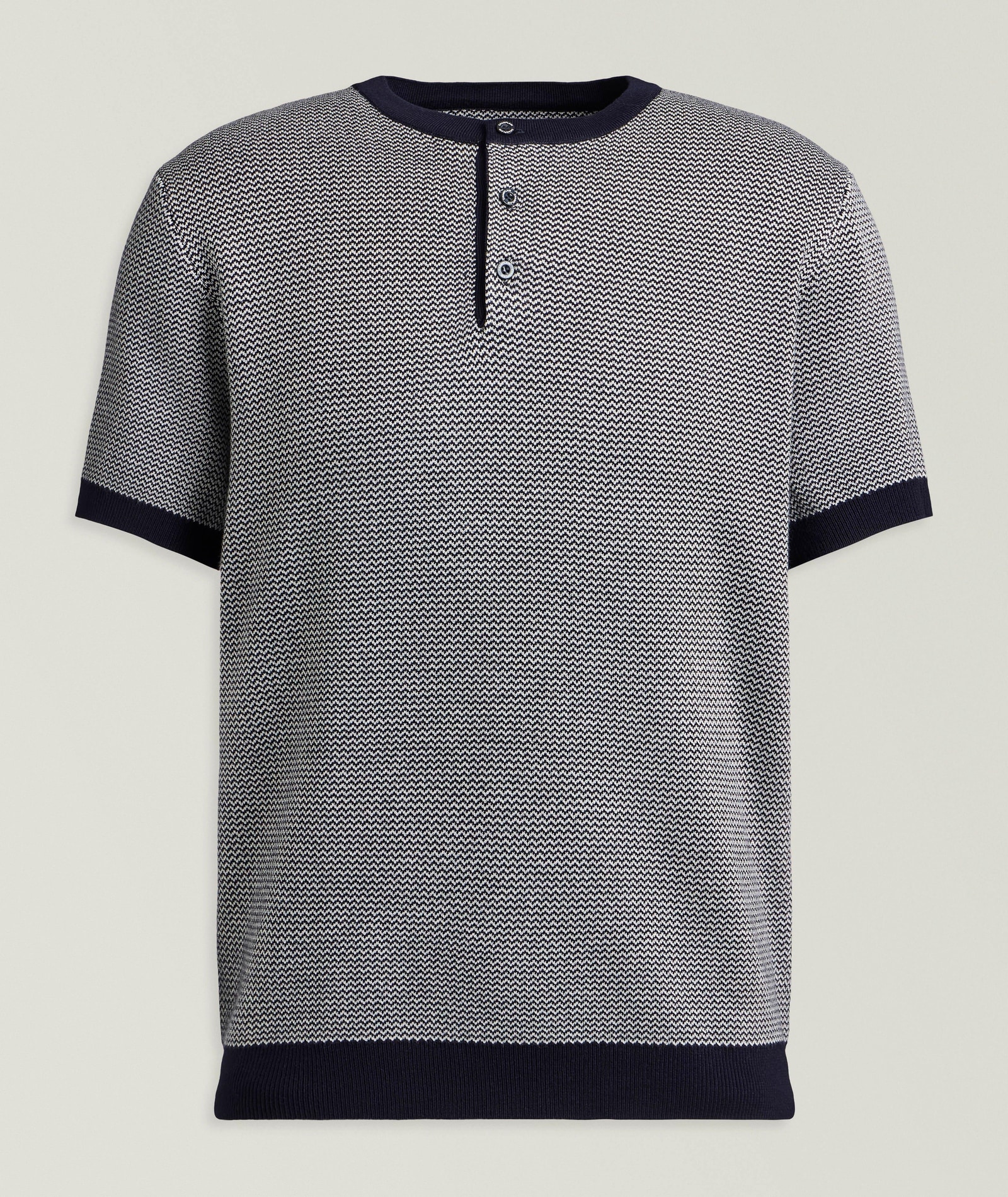 Champlain Chevron Textured Knit Henley in Blue Technical, image 1 of 1 from Harry Rosen