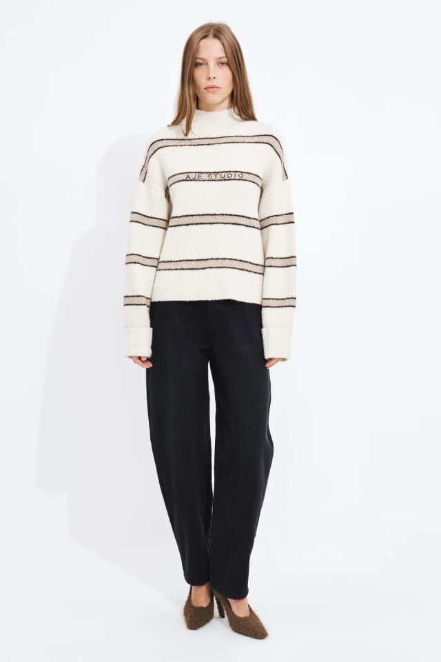 Aje Studio Violet Stripe Jumper in BEIGE STRIPE, image 1 of 1 from Aje