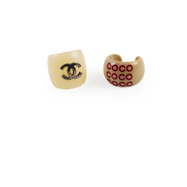 Chanel Vintage Open Rings- Coco Beige and Pearlescent CC (2001) in Beige from The Purse Affair, photo 1 of 1