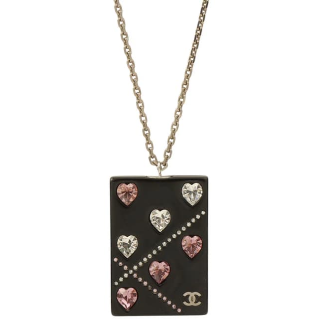 Chanel 2004 production Heart Line Stone Long Necklace Black/Pink from VINTAGE QOO TOKYO, photo 1 of 1