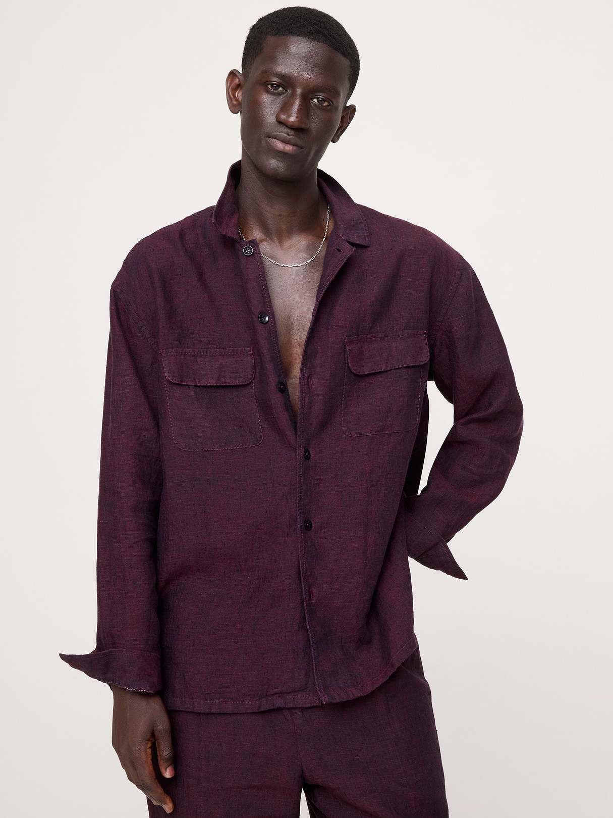 Banana Republic Relaxed-Fit Linen Resort Shirt in Deep Burgundy Red, image 1 of 1 from Banana Republic (US)