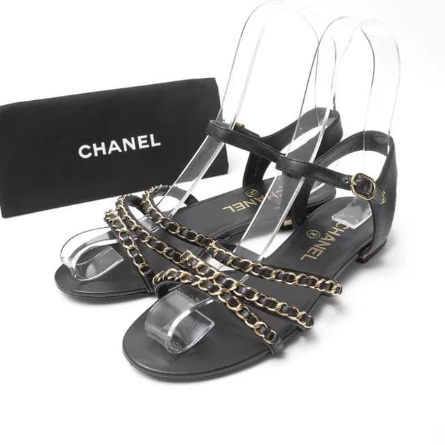 Chanel Sandals CC Logo Gold Chain Ankle Strap Flats in Gold Leather from The Reluxe, photo 1 of 1