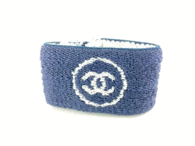 Chanel Navy Blue Wrist Band Sweat Bracelet Cuff Bangle CC Logo in Navy from Bagriculture, photo 1 of 1