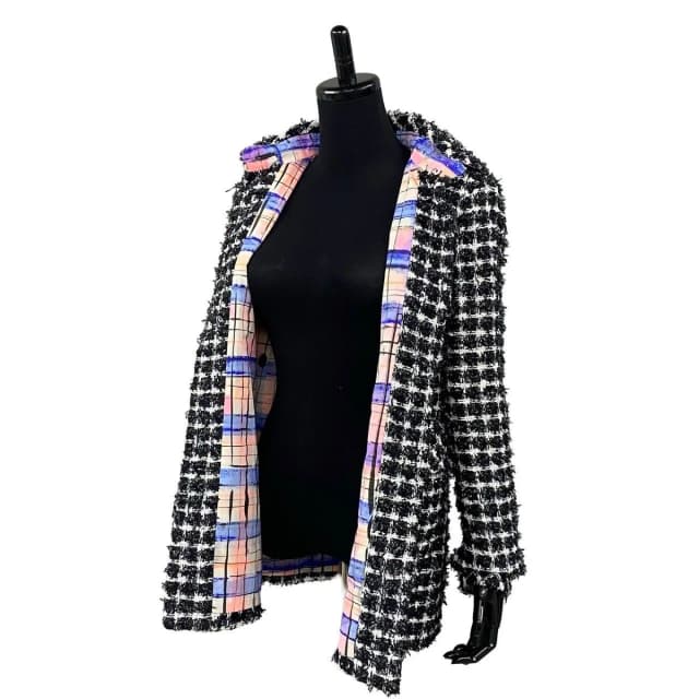 Chanel CC Logo Button Tweed Jacket 34 Black White in Black Tweed from The Reluxe, photo 1 of 1
