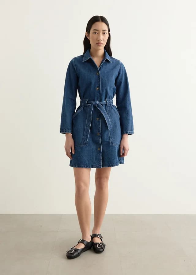 A.P.C. Winter Dress in IAL WASHED INDIGO, image 1 of 1 from Incu