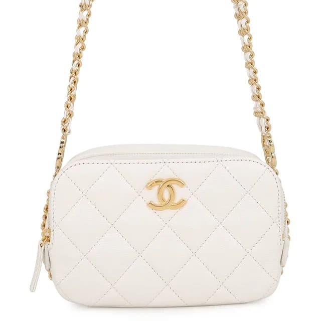 Chanel Chain Shoulder Bag Quilted CC Logo Caviar Leather White in White Caviar leather from The Reluxe, photo 1 of 1