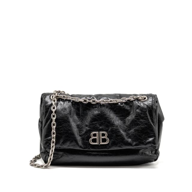 Balenciaga Medium Monaco Chain Shoulder Bag Crinkled Leather Black SHW in Black Leather from EMIER, photo 1 of 1