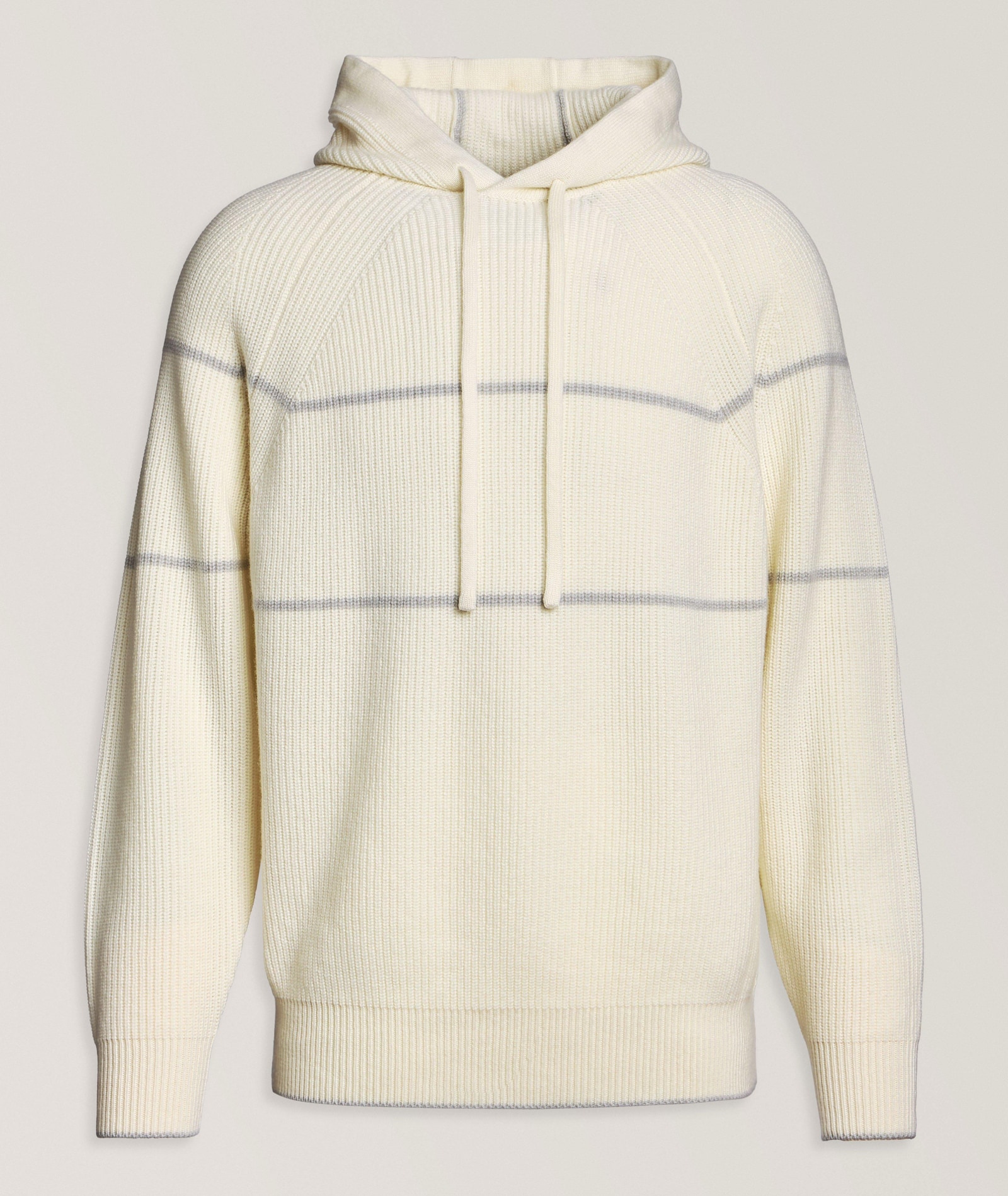 Fine Striped Cashmere Hooded Sweater in White, image 1 of 1 from Harry Rosen