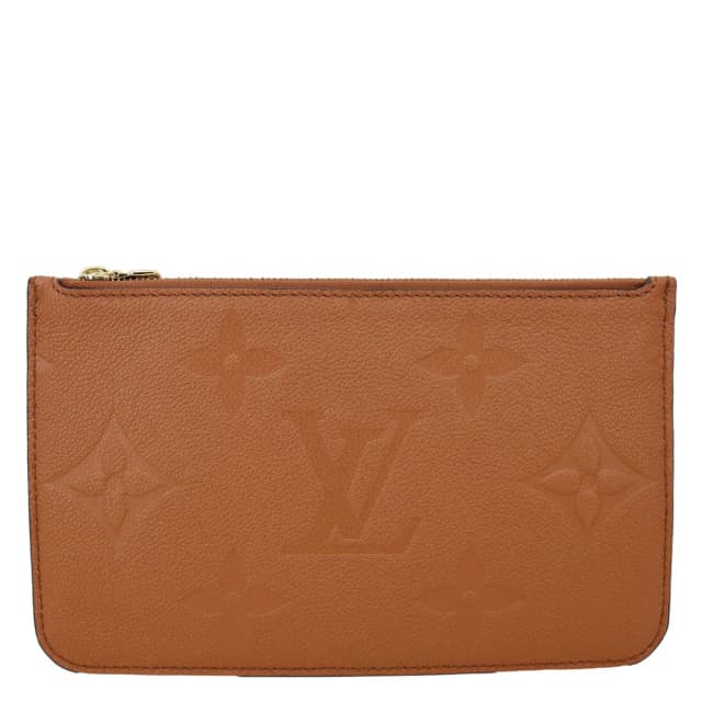 Louis Vuitton Neverfull Pochette Giant Monogram Empreinte Leather Wristlet Brown in Brown Leather from Dallas Designer Handbags, photo 1 of 1