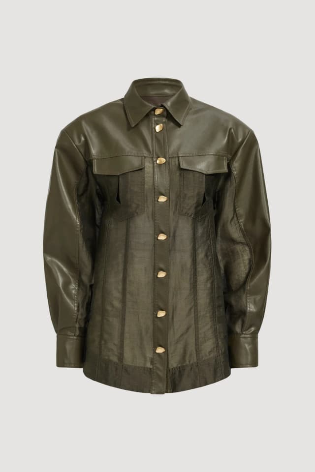 AJE Darci Shirt in OLIVE, image 1 of 1 from Aje