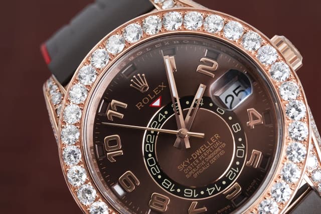 Rolex Sky Dweller Custom Diamond Watch 18Kt Rose Gold with Chocolate Arabic Dial Rubber Strap 326135… in Brown from Truefacet, photo 1 of 1