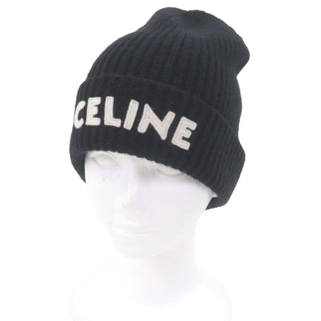 Celine Logo Patch Knit Cap Beanie Black TU in Black Wool from The Reluxe, photo 1 of 1