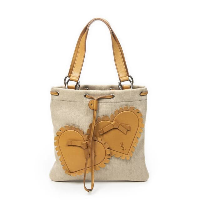 Saint Laurent Fringed Heart Applique Tote Bag Beige Canvas in Beige Canvas from The Reluxe, photo 1 of 1