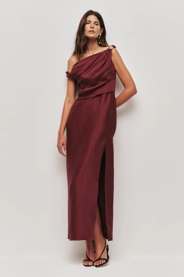 AJE Bridgette Midi Dress in PLUM, image 1 of 1 from Aje