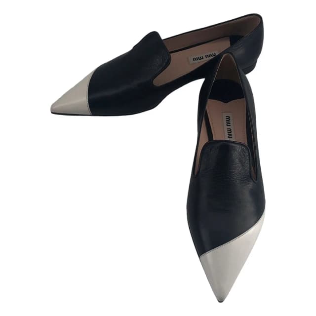 Miu Miu Pointed Toe Bicolor Moccasin Shoes Black White in Black from The Reluxe, photo 1 of 1