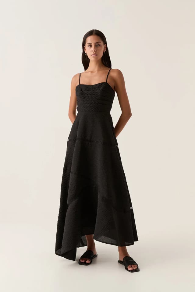 AJE Cinque Jacquard Maxi Dress in BLACK, image 1 of 1 from Aje