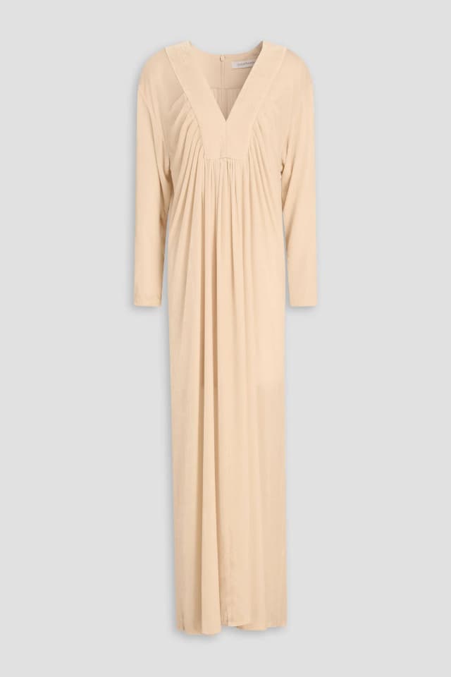 Zimmermann Ruched Velvet V-Neck Maxi Dress in Cream, image 1 of 1 from THE OUTNET