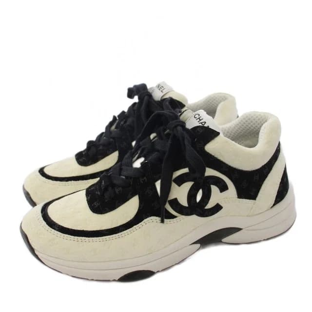 Chanel CC Logo Sneakers Suede White Black in Black Suede from The Reluxe, photo 1 of 1