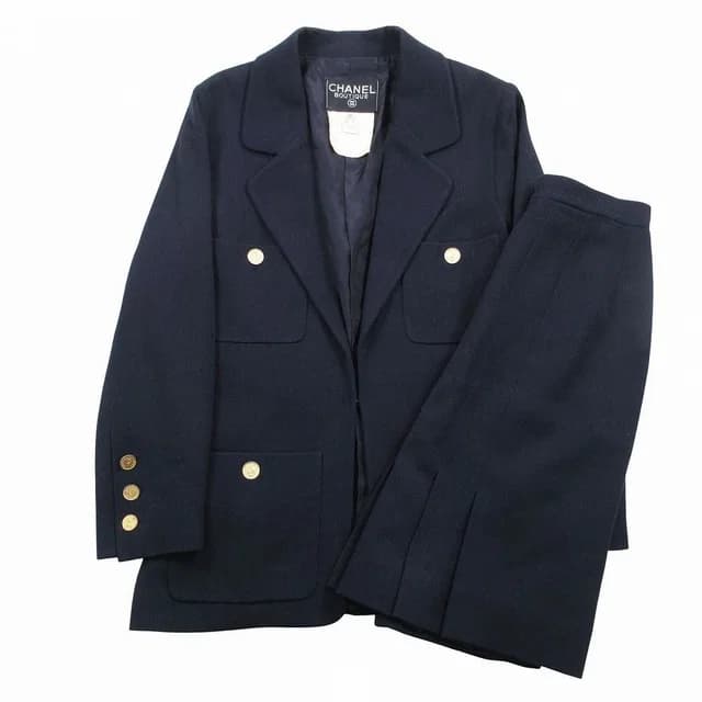 Chanel Gold Button Coin Vintage Skirt Suit Set Dark Navy 38 in Navy from The Reluxe, photo 1 of 1