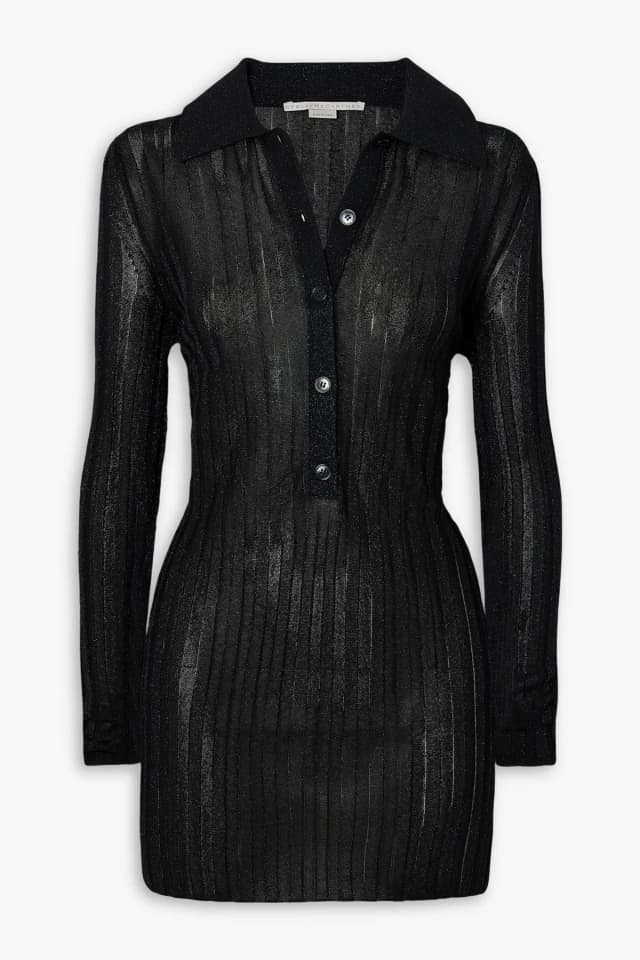 Stella McCartney Metallic Ribbed Lurex Polo Top in Black, image 1 of 1 from THE OUTNET