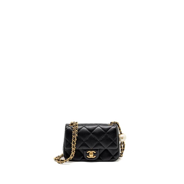 Chanel Pearl Crush Mini square flap bag lambskin Black GHW (Microchip) in Black Lambskin from EMIER, photo 1 of 1