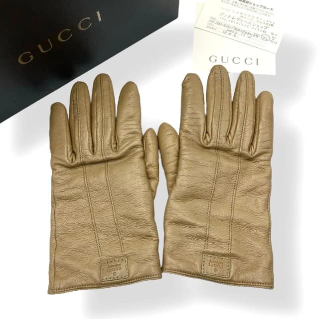 Gucci Gloves Leather Cashmere Brown in Brown Cashmere from The Reluxe, photo 1 of 1