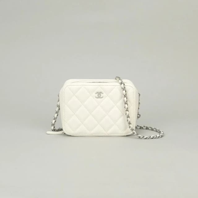 Chanel Quilted Shoulder Bag Caviar Leather White Silver CC Logo in White Caviar leather from The Reluxe, photo 1 of 1