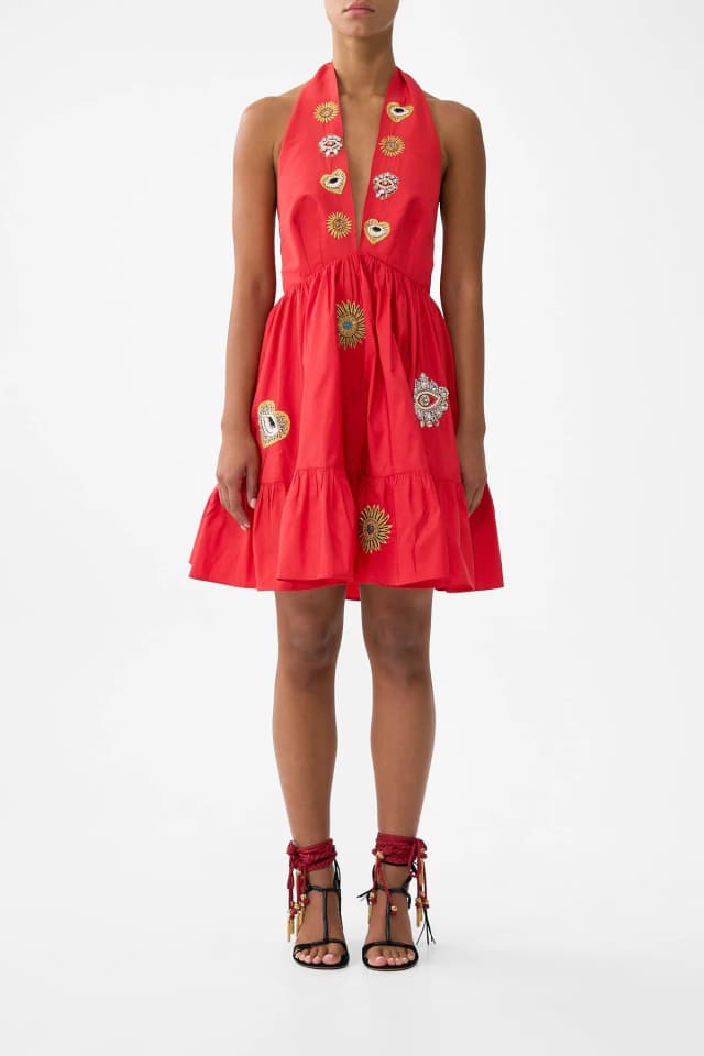 Camilla eBoutique RUFFLE HEM HALTER SHORT DRESS NAZAR NIRVANA, image 1 of 1 from CAMILLA