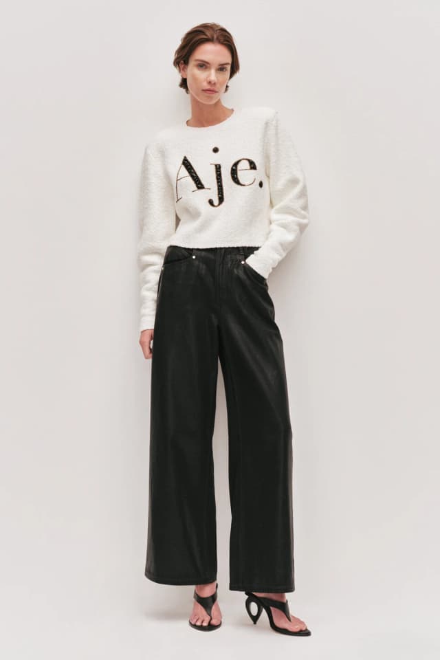 AJE Margan Cropped Jumper in IVORY/BLACK, image 1 of 1 from Aje