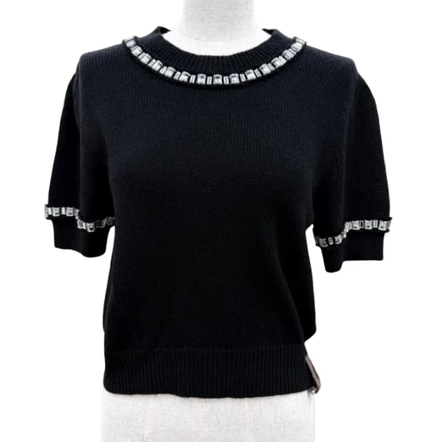 Louis Vuitton Wool Beaded Monogram Short Sleeve Knit Black Sweater in Black Cashmere from The Reluxe, photo 1 of 1