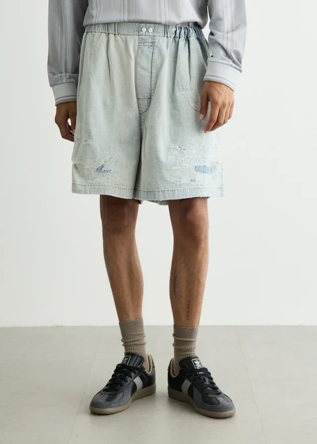 Acne Studios Ruxer Mending Shorts in BLUE/LIGHT BLUE, image 1 of 1 from Incu